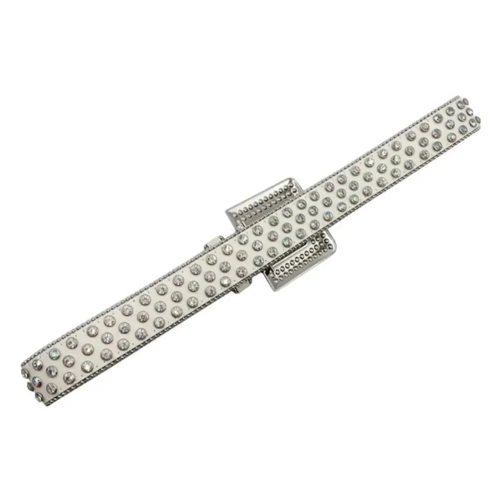 Men’s White Diamond Rhinestone Leather Square Buckle Belt Size 42 - Picture 5 of 6